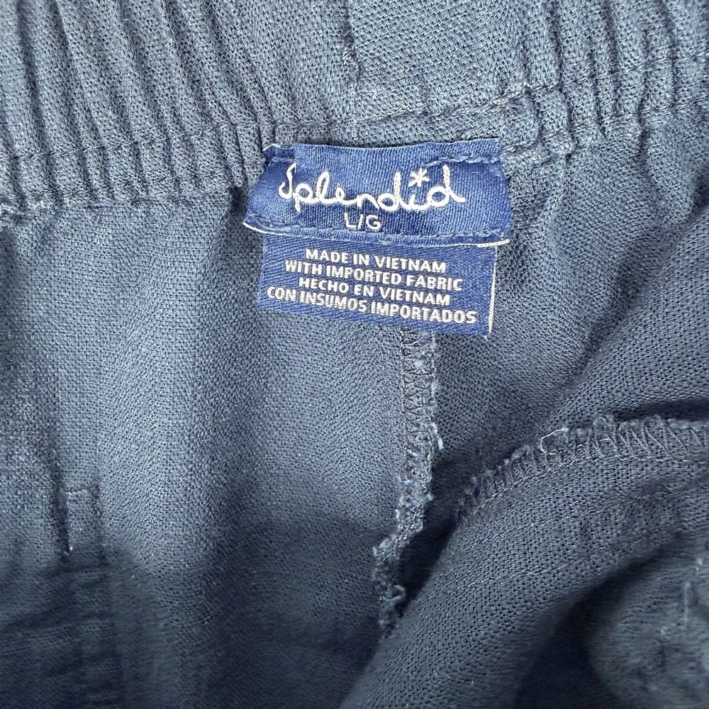 Splendid Angie Crop Wide Leg Linen Blend Pants Navy Drawstring Large - Picture 12 of 14